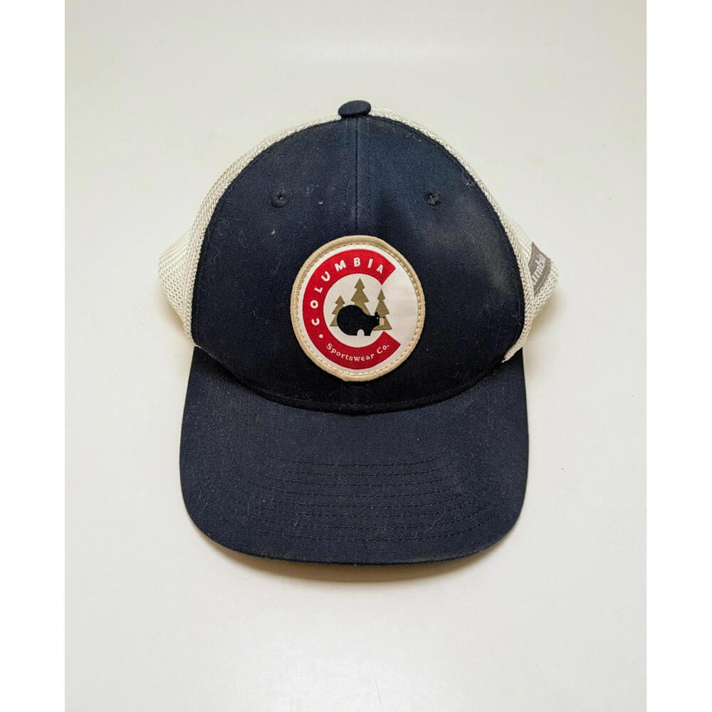 Columbia Sportswear Co Bear Woods Logo Christmas Tree Blue White FlexFit Hat L